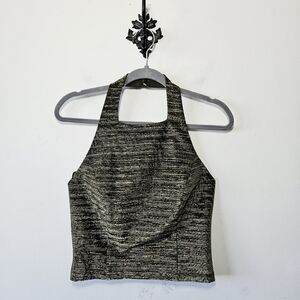 Vintage 90s Y2K Be Smart Gold Halter Top Size M Square Neckline EUC